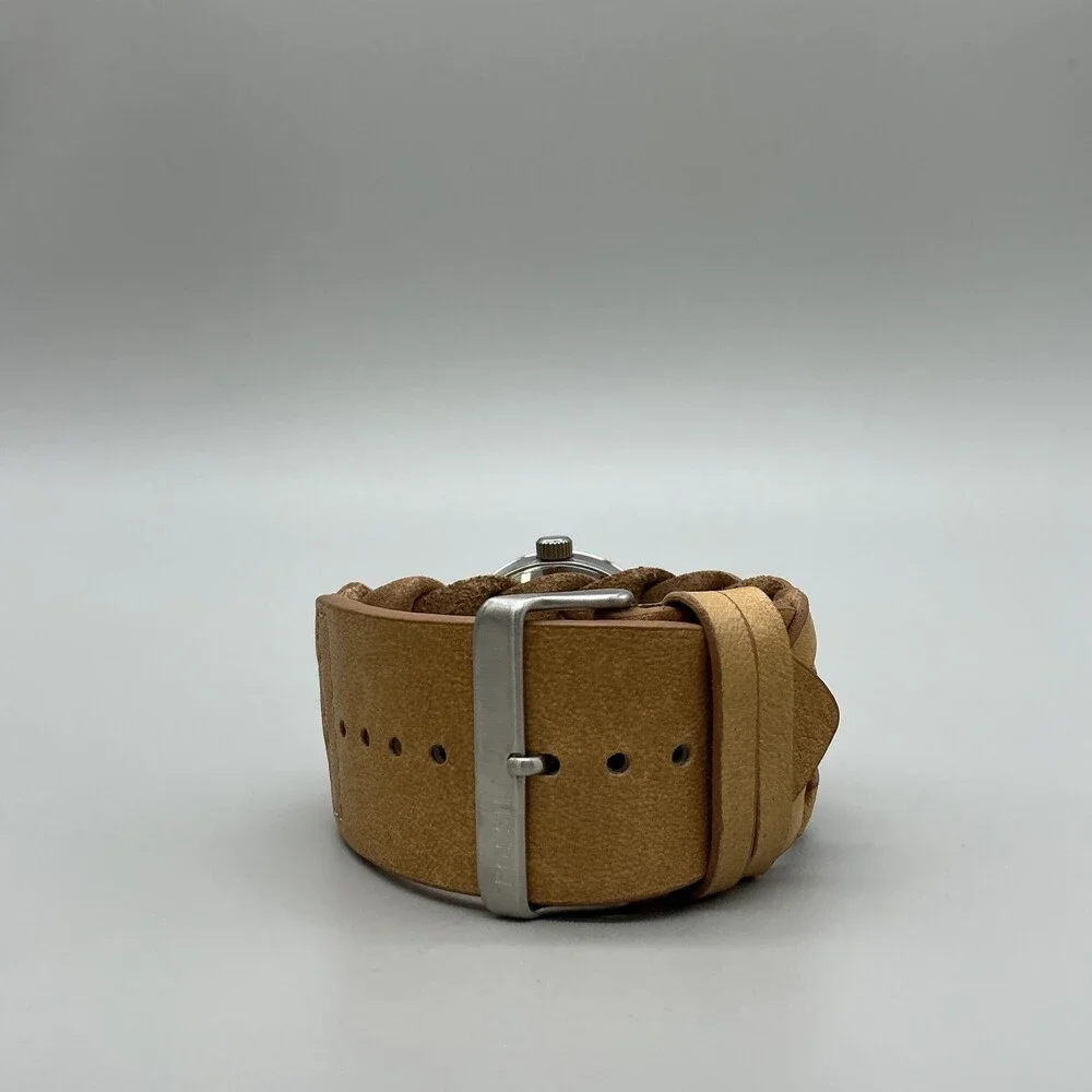 Fossil JR-1292 Mens Watch 34mm White Dial Silver Tone Brown Leather New Battery